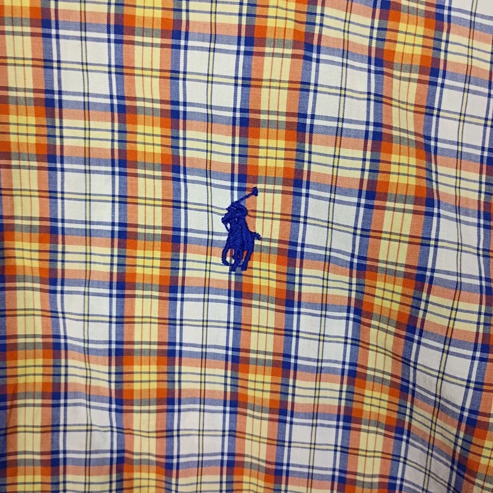 Ralph‎ Lauren Blake Mens XL Short Sleeve Plaid Button Down Shirt Orange Blue